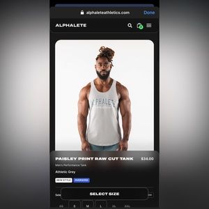 Brand new alphalete grey paisley print raw cut tank